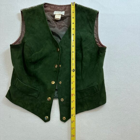 Country Set Vtg Suede Tweed Leather Vest Size 9 Green 60s 70s Festival Western - Picture 15 of 16